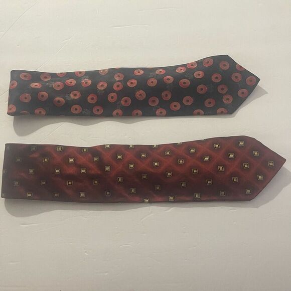 BOSS Hugo Boss Silk Neck Tie Set of 2 Seta Soie 100% Floral  Print Gold Square R - Picture 1 of 8